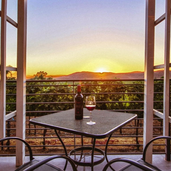 Wine served at sunset
